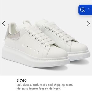 Alexander McQueen Oversized White Leather Sneakers with Silver Heel